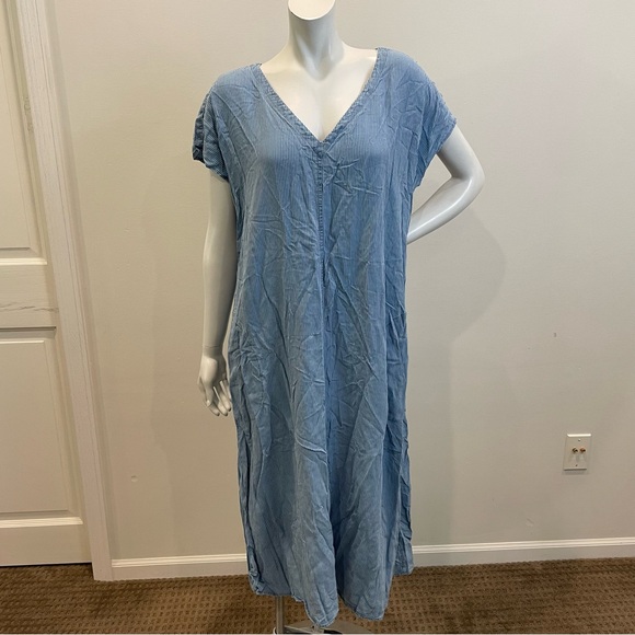 J. JILL Denim Indigo Striped Midi Soft A-Line Shirt Dress - Picture 2 of 11